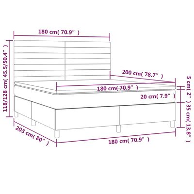 vidaXL Pat box spring cu saltea, gri deschis, 180x200 cm, catifea