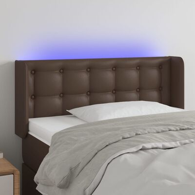 vidaXL Tăblie de pat cu LED, maro, 93x16x78/88 cm, piele ecologică