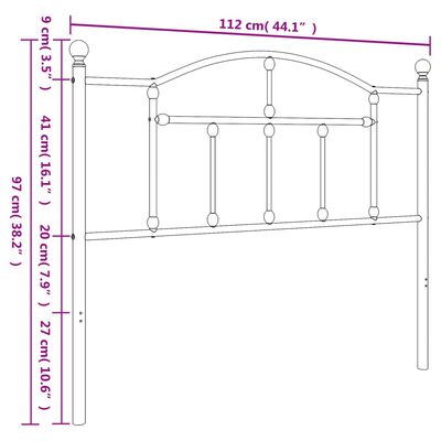 vidaXL Tăblie de pat metalică, alb, 107 cm