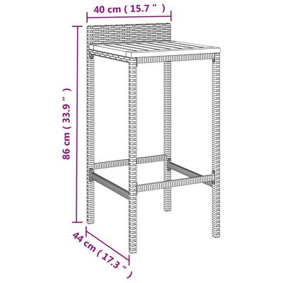 vidaXL Set bar pentru grădină, 3 piese, negru, poliratan/lemn acacia