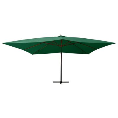 vidaXL Umbrelă suspendată cu stâlp din lemn, verde, 400x300 cm