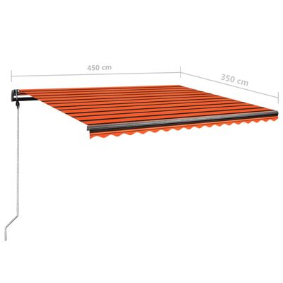 vidaXL Copertină retractabilă manual, LED, portocaliu/ maro 450x350 cm