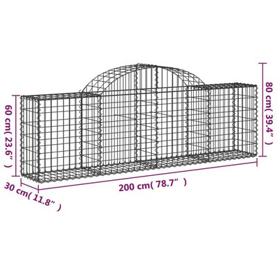 vidaXL Coșuri gabion arcuite 8 buc, 200x30x60/80 cm, fier galvanizat