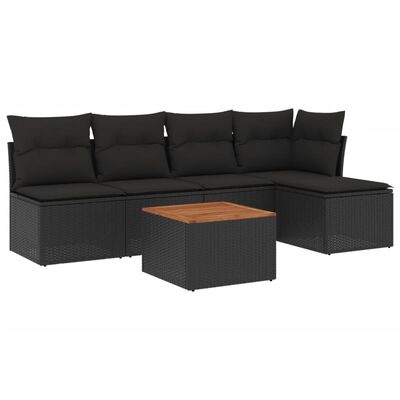 vidaXL Set mobilier de grădină cu perne, 6 piese, negru, poliratan