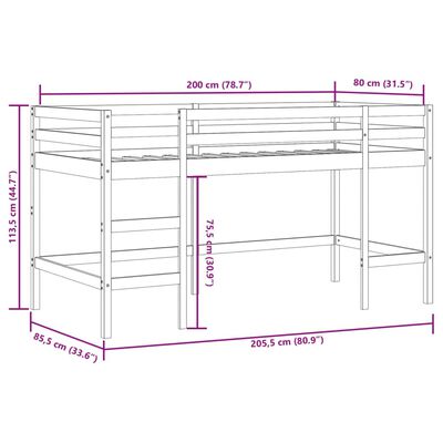 vidaXL Pat etajat de copii cu perdele, 80x200 cm, lemn masiv pin