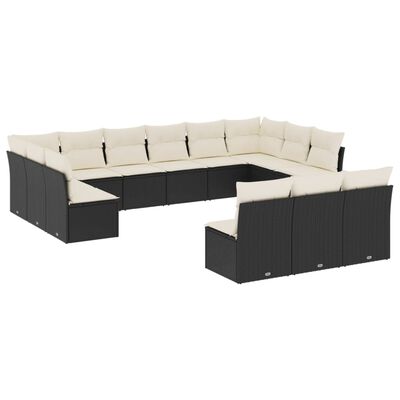 vidaXL Set mobilier de grădină cu perne, 13 piese, negru, poliratan