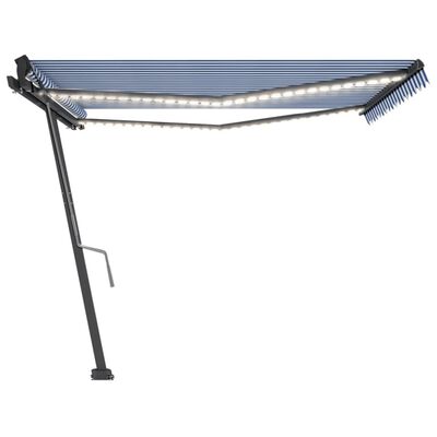 vidaXL Copertină retractabilă manual cu LED, albastru&alb, 450x350 cm