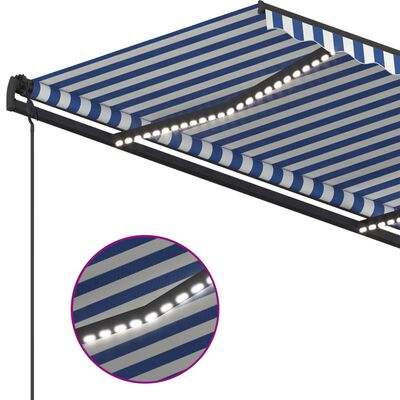 vidaXL Copertină retractabilă manual, cu LED, albastru & alb 4,5x3,5 m