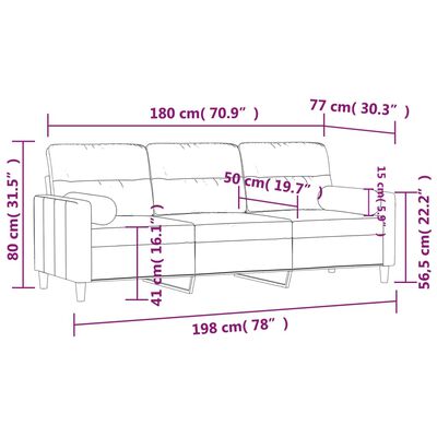 vidaXL Canapea cu 3 locuri cu pernuțe, gri închis, 180 cm, textil