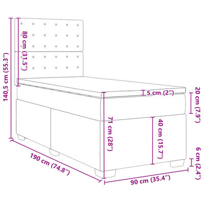 vidaXL Pat box spring cu saltea, albastru, 90x190 cm, textil