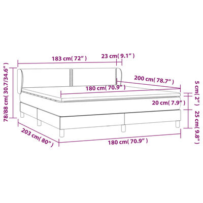 vidaXL Pat box spring cu saltea, gri închis, 180x200 cm, catifea