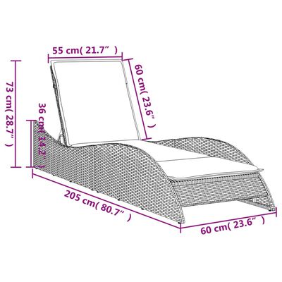 vidaXL Șezlong cu pernă, bej, 60x205x73 cm, poliratan