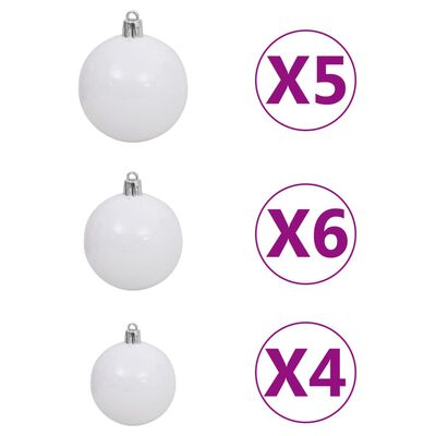 vidaXL Brad Crăciun pre-iluminat artificial, set globuri, alb, 65 cm