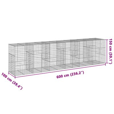 vidaXL Coș gabion cu capac, 600x100x150 cm, fier galvanizat