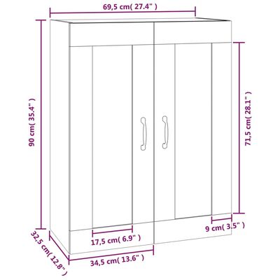 vidaXL Dulap de perete suspendat, alb, 69,5x32,5x90 cm