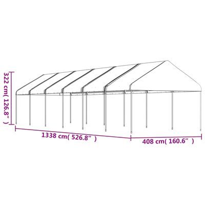 vidaXL Foișor cu acoperiș, alb, 13,38x4,08x3,22 m, polietilenă