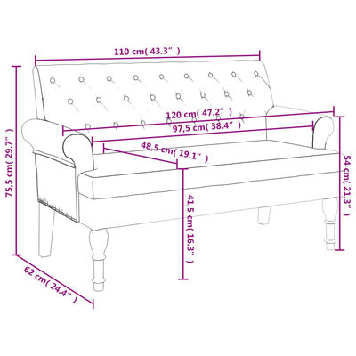 vidaXL Banchetă cu spătar maro 120x62x75,5 cm piele întoarsă ecologică