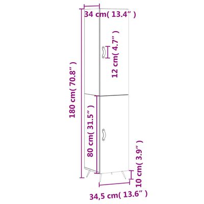 vidaXL Dulap înalt, stejar fumuriu, 34,5x34x180 cm, lemn prelucrat