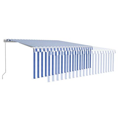 vidaXL Copertină retractabilă manual cu stor&LED, albastru&alb, 4,5x3m