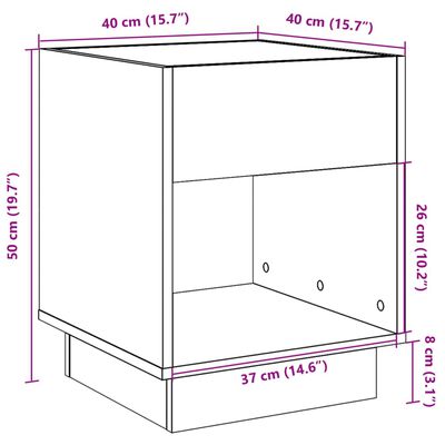 vidaXL Noptieră cu LED infinity, gri sonoma, 40x40x50 cm