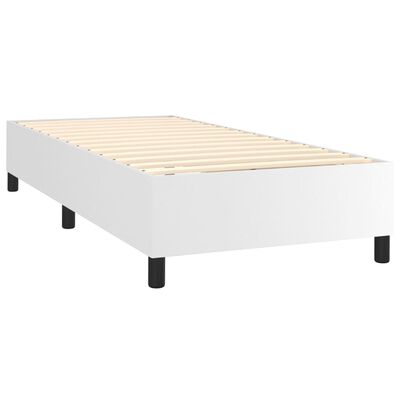 vidaXL Pat box spring cu saltea, alb, 90x190 cm, piele ecologică