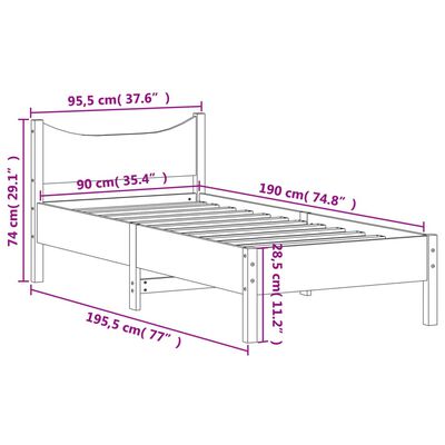 vidaXL Cadru pat fără saltea, maro ceruit, 90x190 cm, lemn masiv pin