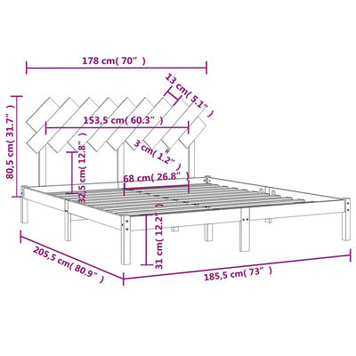 vidaXL Cadru de pat, Super King, 180x200 cm, lemn masiv