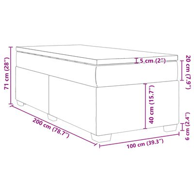 vidaXL Pat box spring cu saltea, gri închis, 100x200 cm, catifea