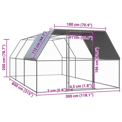 vidaXL Coteț de păsări pentru exterior, 3x8x2 m, oțel zincat