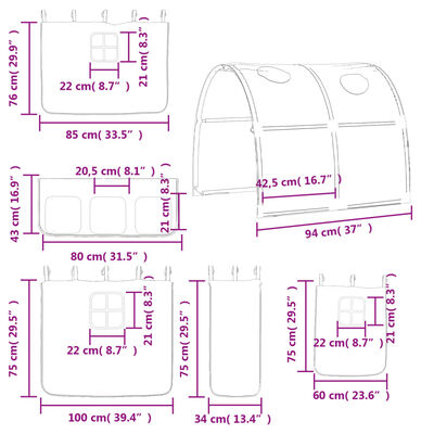 vidaXL Pat etajat de copii cu tunel albastru 80x200 cm lemn masiv pin