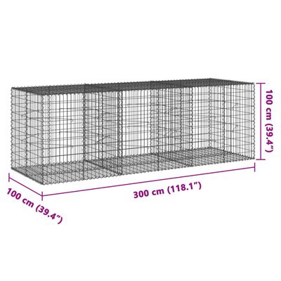 vidaXL Coș gabion cu capac, 300x100x100 cm, fier galvanizat