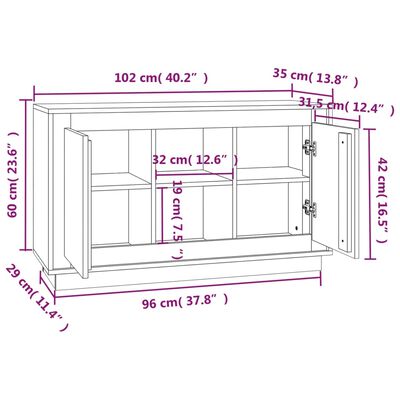 vidaXL Dulap, gri sonoma, 102x35x60 cm, lemn compozit