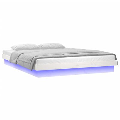 vidaXL Cadru de pat cu LED mic dublu, alb, 120x190 cm, lemn masiv