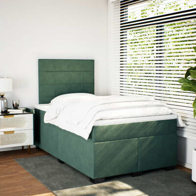 vidaXL Pat box spring cu saltea, verde închis, 120x200 cm, catifea