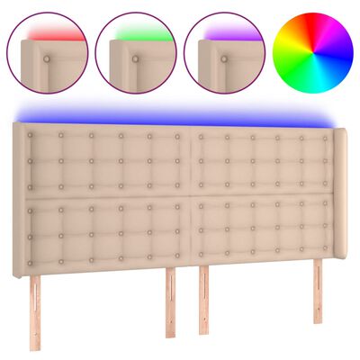 vidaXL Tăblie de pat cu LED, cappuccino, 203x16x118/128 cm, piele eco