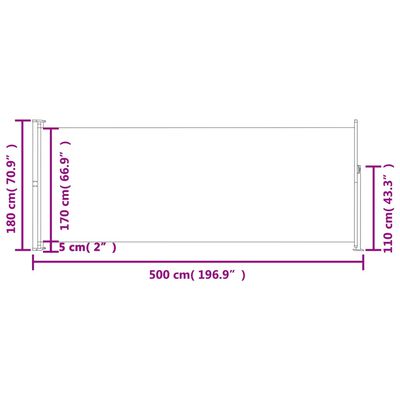 vidaXL Copertină laterală retractabilă de terasă, negru, 180x500 cm