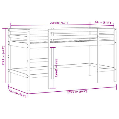 vidaXL Pat etajat de copii cu scară, alb, 80x200 cm, lemn masiv pin