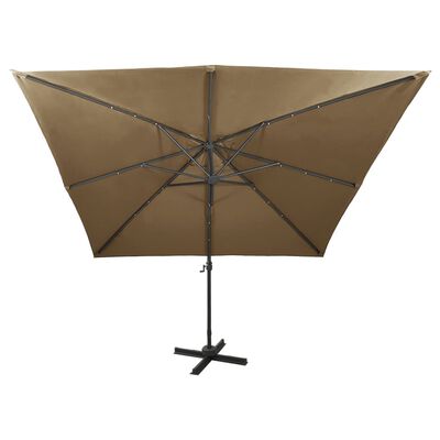 vidaXL Umbrelă suspendată cu stâlp și LED-uri, gri taupe, 300 cm