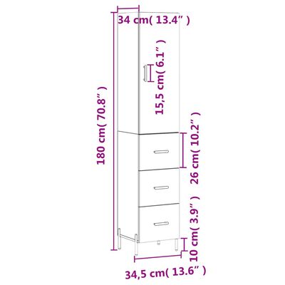 vidaXL Dulap înalt, alb, 34,5x34x180 cm, lemn prelucrat