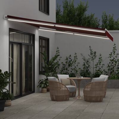 vidaXL Copertina retractabilă manual cu LED, vișiniu, 400x300 cm