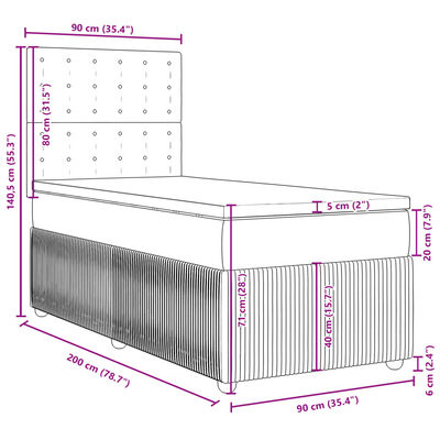 vidaXL Pat box spring cu saltea, gri deschis, 90x200 cm, catifea