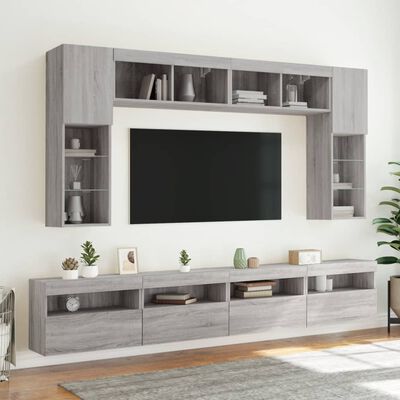vidaXL Comodă TV de perete cu LED, 2 buc, gri sonoma, 60x30x40 cm