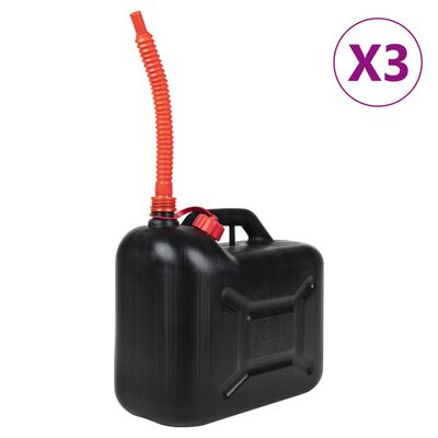 vidaXL Bidon de combustibil, pipă flexibilă, 3 buc. negru 20 L plastic