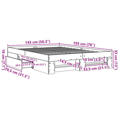 vidaXL Cadru pat fără saltea stejar afumat, 140x190 cm, lemn prelucrat