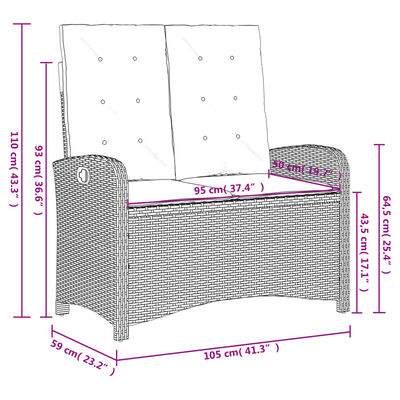 vidaXL Set mobilier de grădină, 2 piese, cu perne, bej, poliratan