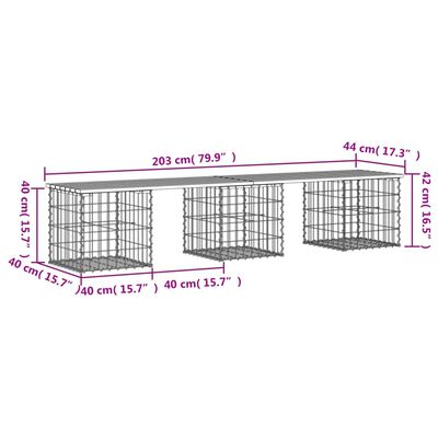 vidaXL Bancă de grădină, design gabion, 203x44x42cm, lemn masiv de pin