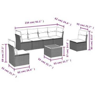 vidaXL Set canapele de grădină, 7 piese, cu perne, bej, poliratan