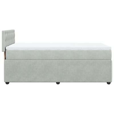 vidaXL Pat box spring cu saltea, gri deschis, 90x200 cm, catifea