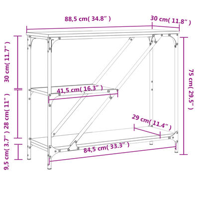 vidaXL Măsuță consolă, gri sonoma, 88,5x30x75 cm, lemn prelucrat