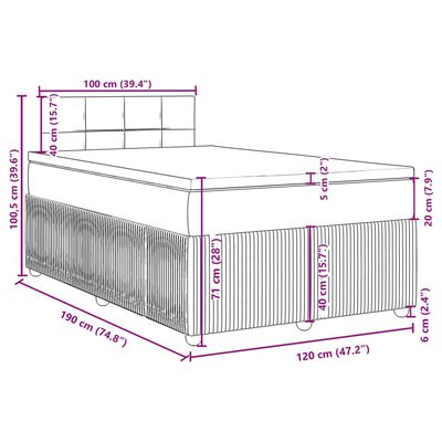 vidaXL Pat box spring cu saltea, albastru, 120x190 cm, catifea